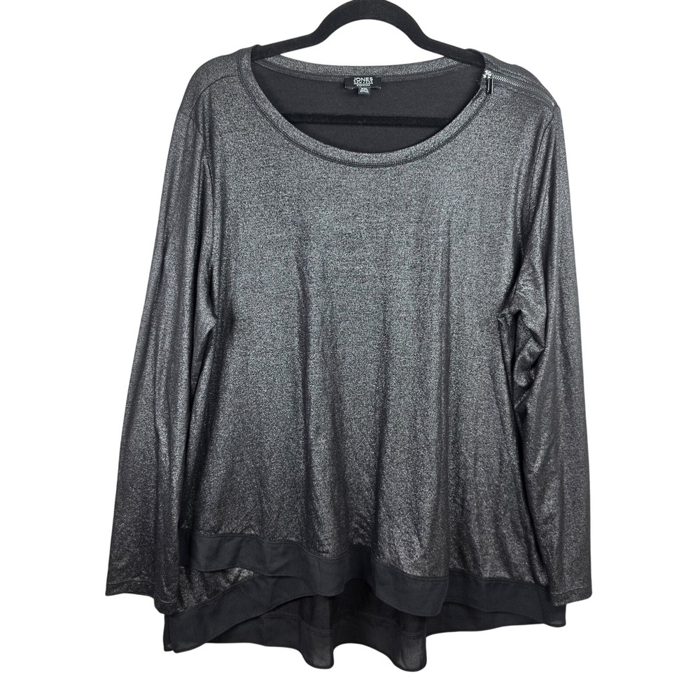 Jones New‎ York Signature Women's Long Sleeve Top XXL Black Silver Metallic
